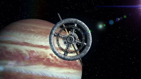 jupiter on the background. flight through the gates of the sci-fi space station, green screen, 3d animation. texture of the planet was created in the graphic editor without photos and other images.