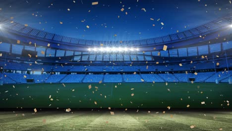 Animation-of-confetti-floating-over-sports-stadium-at-night