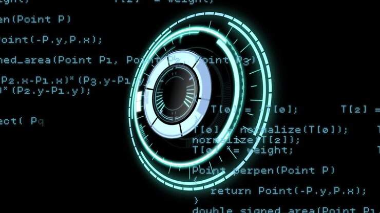 Animation af roterende pengeskabslås over databehandling på sort baggrund