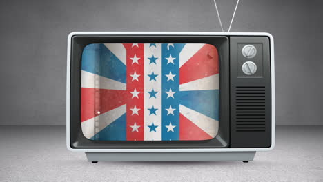 animation of american flag in tv on gray background