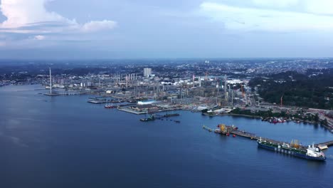 expansion landscape of industrial area at port of balikpapan city with pertamina oil refinery in indonesia