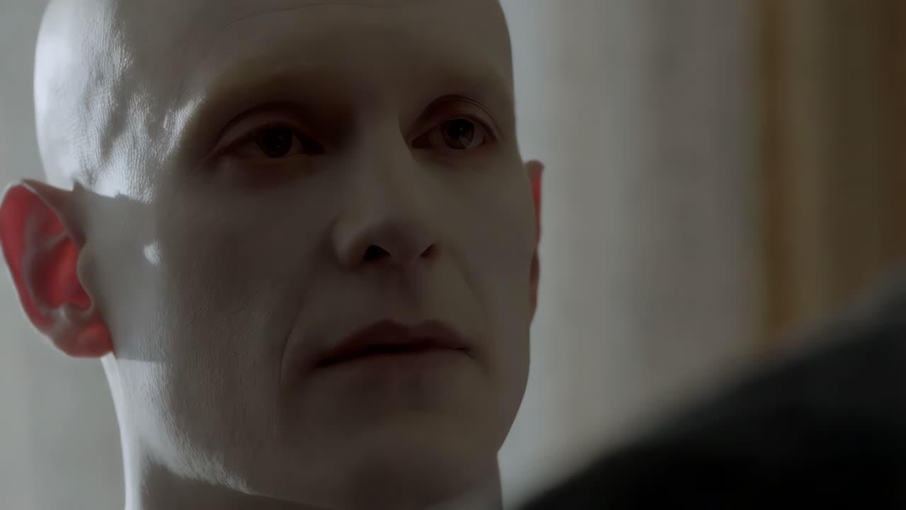 близкий портрет лысого человека с бледным лицом