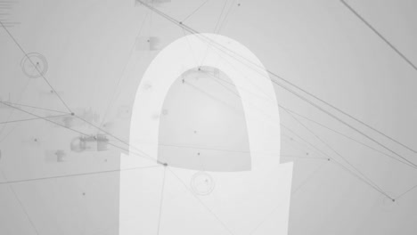 animación digital de la red de conexiones a través del icono de candado de seguridad en fondo gris