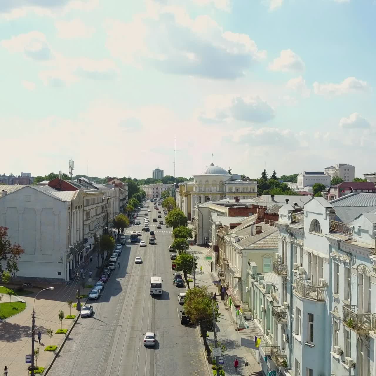 Soborna Square And Hotel Savoy. Aerial shot of the Soborna square and hotel Savoy, the central part of the town of Vinnitsa