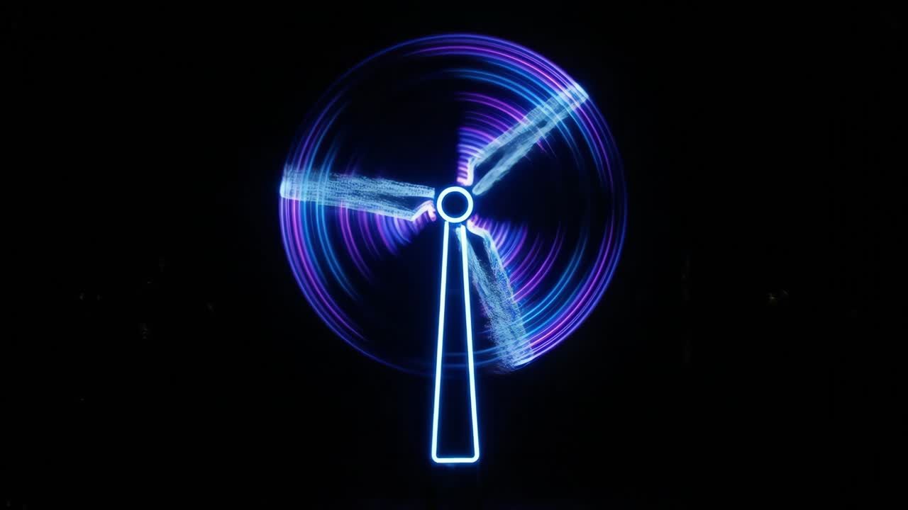Pittura al neon di una turbina eolica rotante