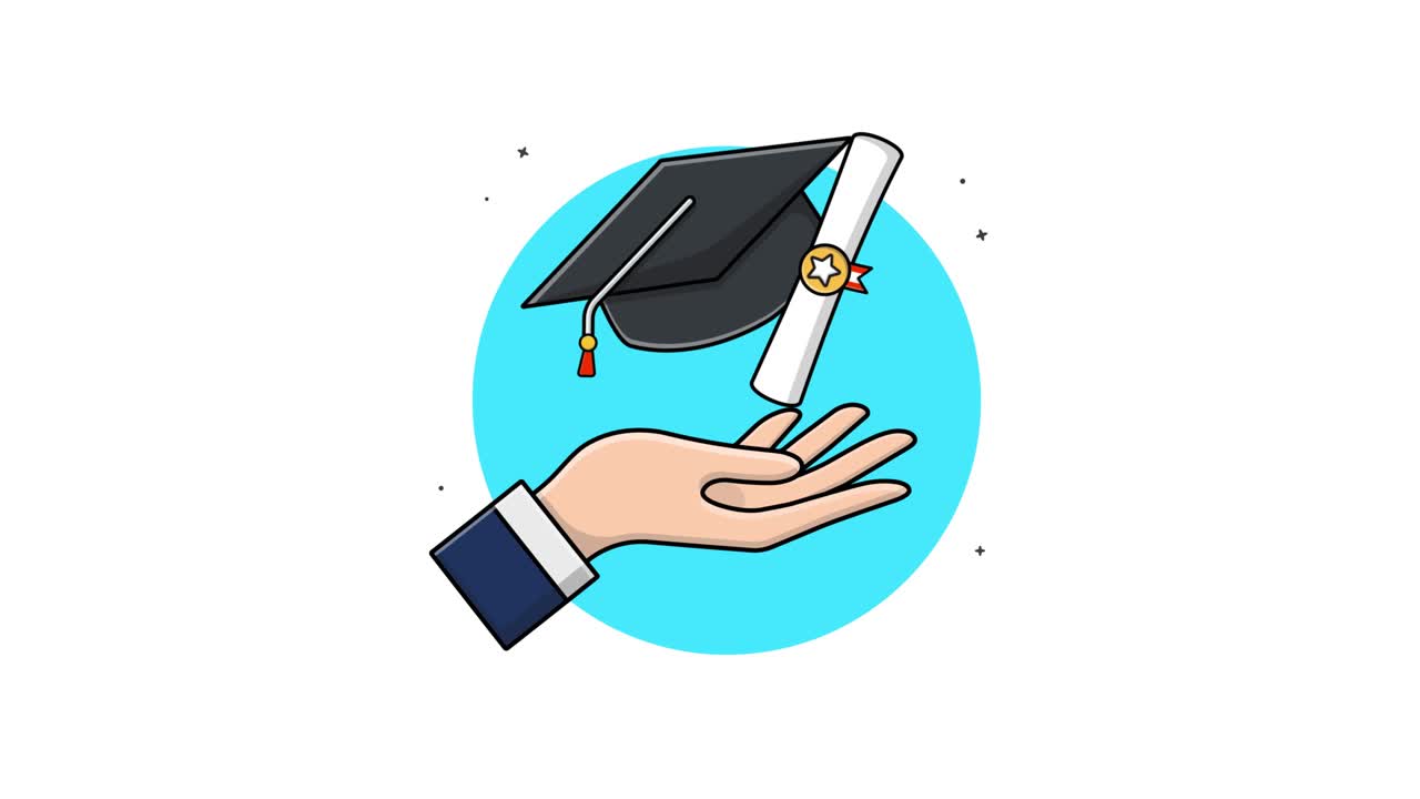 Cartoon Hand Receiving Graduation Cap and Diploma