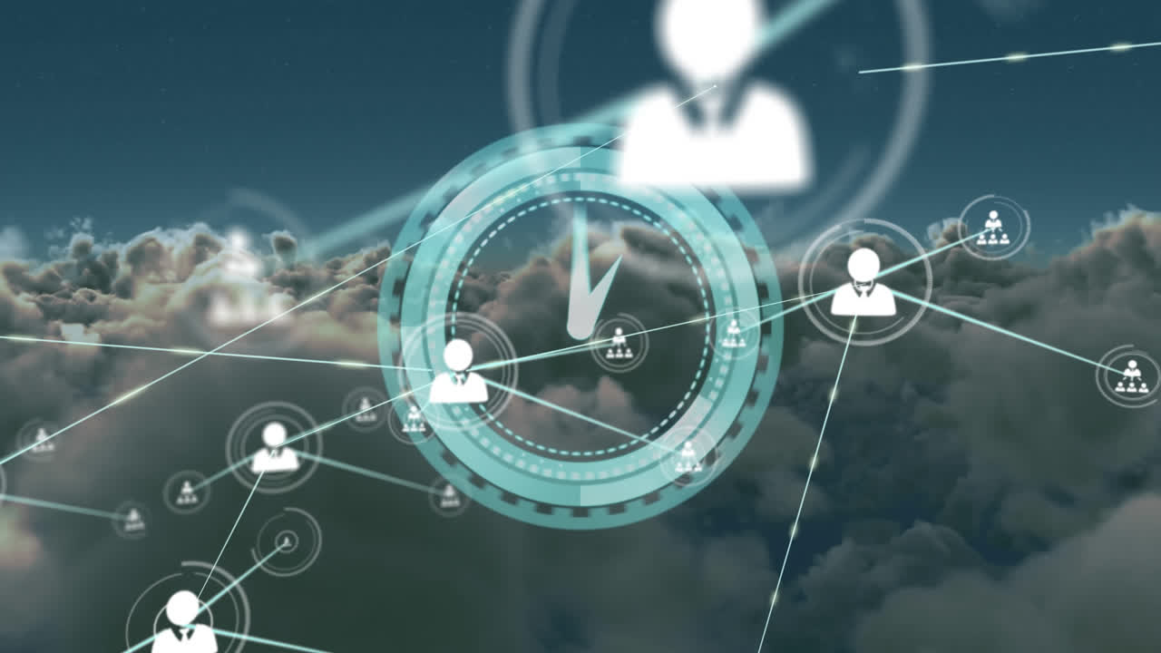 animación de la red de conexiones con las personas iconos durante el reloj