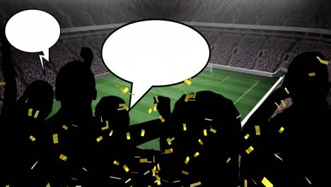 Animation-Von-Goldenem-Konfetti-über-Sportfans-Und-Sprechblase-Mit-Kopierraum-Im-Sportstadion