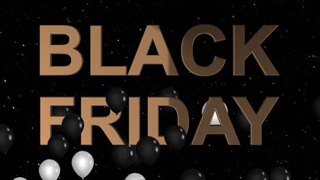 anuncio de viernes negro con letrero dorado y globos negros, fondo animación 4k bucle sin costuras