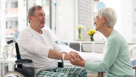 hospital, talking and woman visit man for comfort