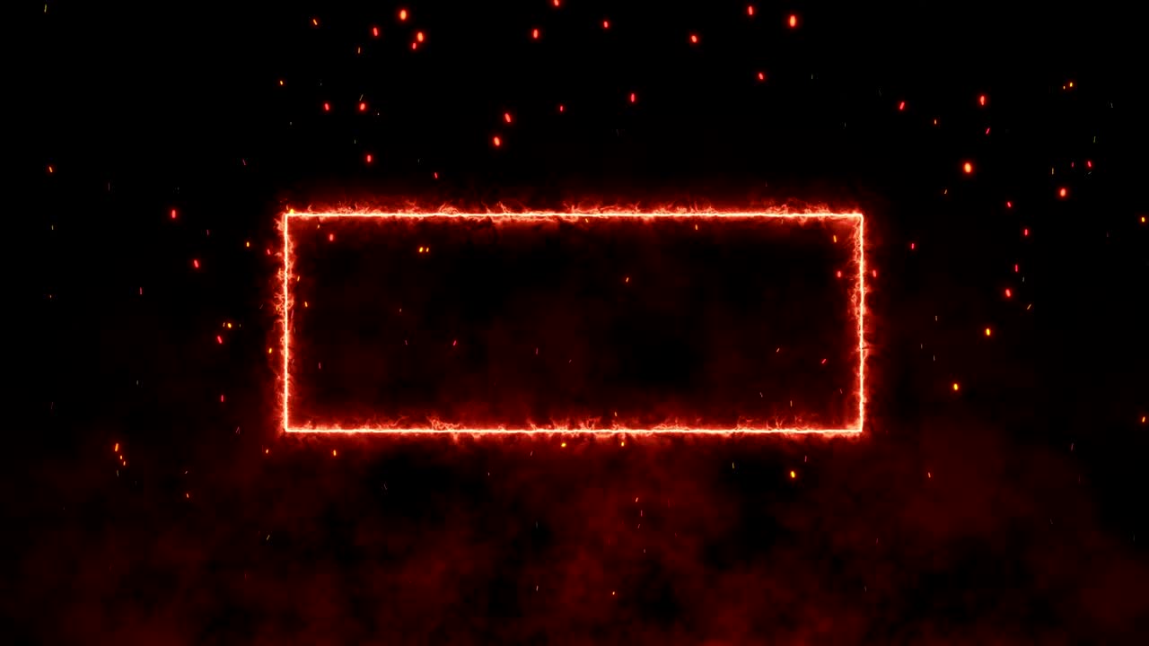 4K Fire sparkly glowing frame with copy space on dark background and ...