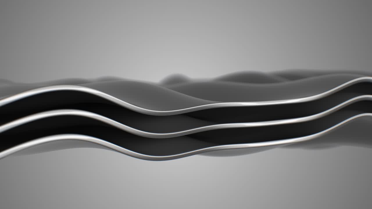 세 개의 파동 금속 라인 3d 애니메이션, 추상적인 배경 원활한 루프