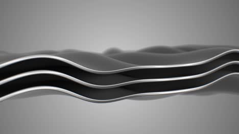 three wave metal lines 3d animation, abstract background seamless loop