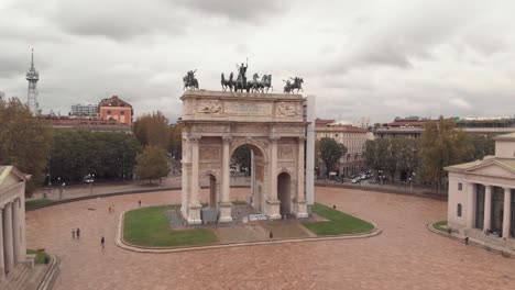 Milan-City-Gate,-Porta-Sempione,-Aerial-Shot