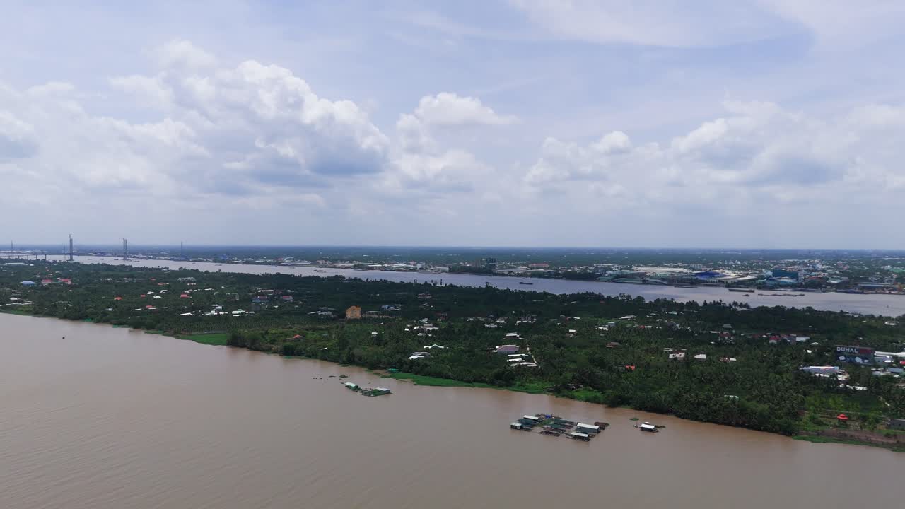 Aerial View of the Island and the River in Ben Tre.