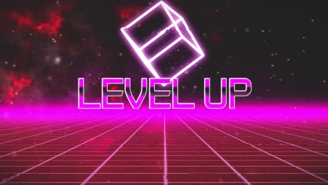animation vintage video game screen with words level up written