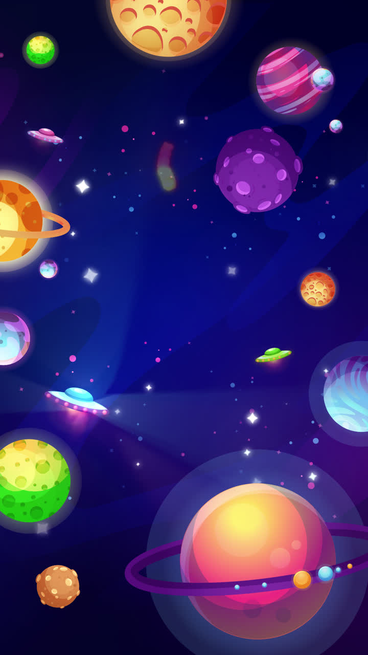 Colorful Cartoon Planets in Space
