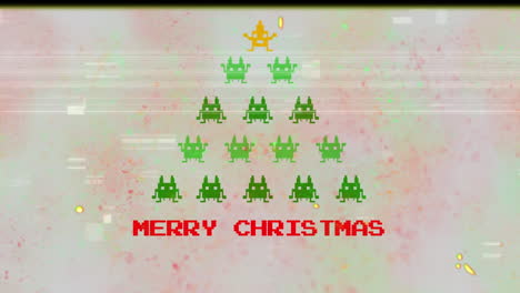 merry christmas text against video game christmas tree