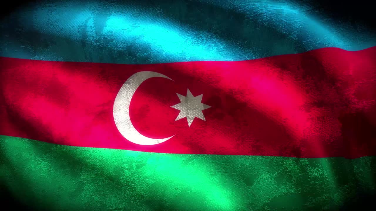 60FPS heavy dark grunge Azerbaijan flag  with aged vintage texture waving, UHD 4k 3d seamless looping video