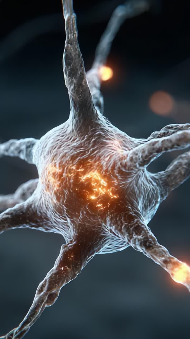 Detailed Visualization of a Neuron with Sparkling Synapses Depicting Electrical Activity in the Brain, Highlighting Its Complex Structure and Functionality
