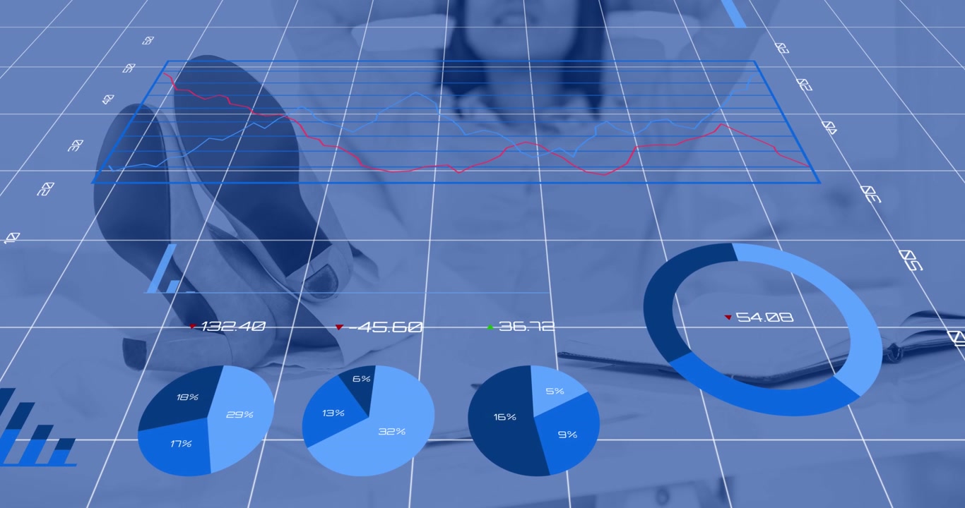 Animation af databehandling over kaukasisk forretningskvinde