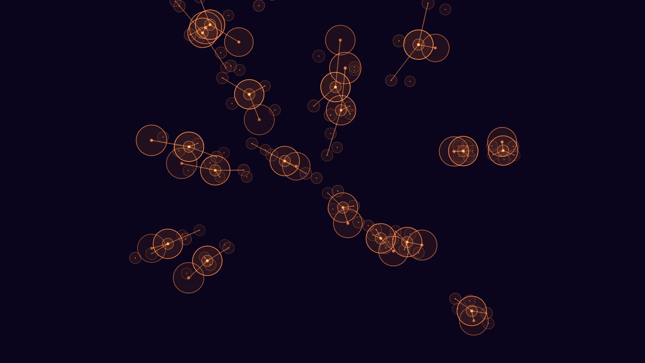Abstract glowing network nodes and connected circles on dark background animation