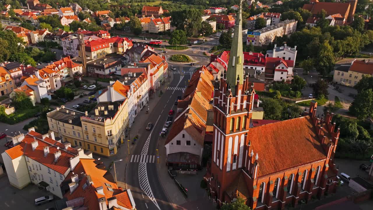 Cinematic drone sunset over Ketrzyn Poland symbolizing strategic border location