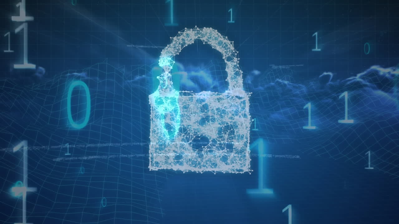 Digital composite of a cyber lock and the binary system