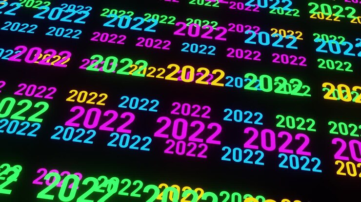 Sfondo fluttuante di numeri colorati del prossimo anno nuovo 2022. Animazione VJ in loop per i tuoi bellissimi video.
