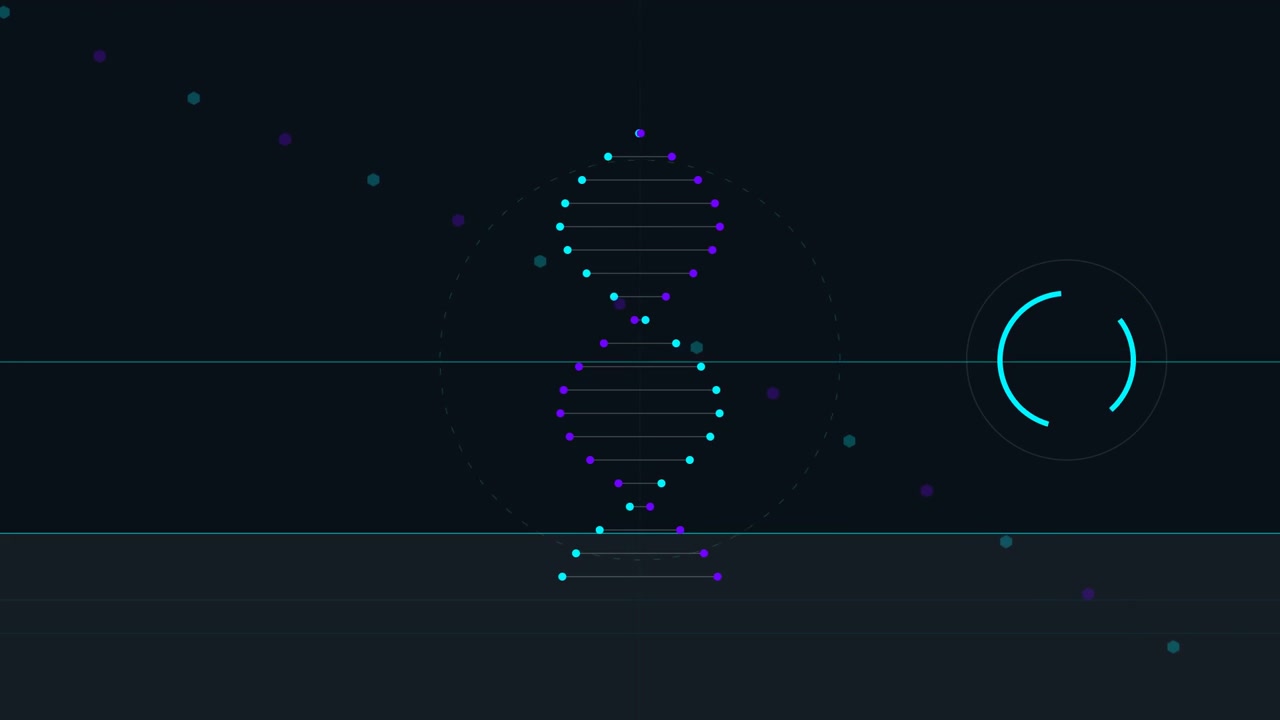 Animated DNA Helix Structure with Digital Interface Elements