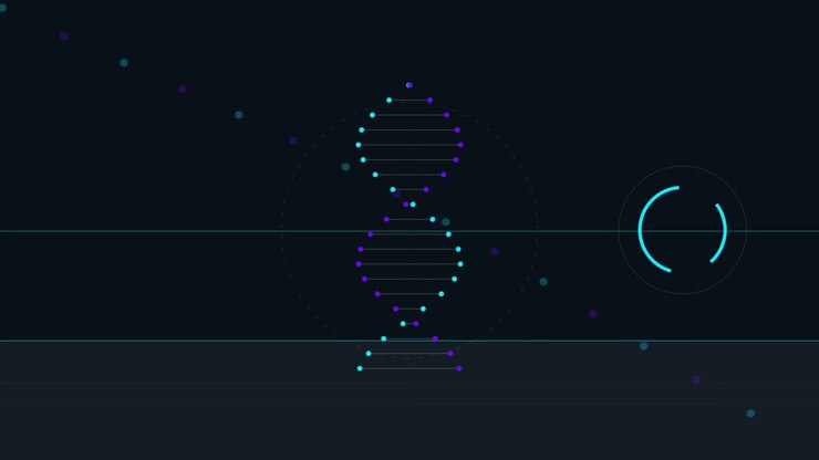 Animated DNA Helix Structure with Digital Interface Elements