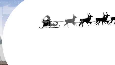 digitally generated video of santa claus on a sleigh with reindeer flying over the moon