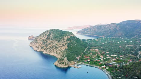 Scenic-view-of-Hayıtbükü-and-Ovabükü-lagoons-at-sunrise,-Mesudiye-village,-Datça-peninsula,-Turkey