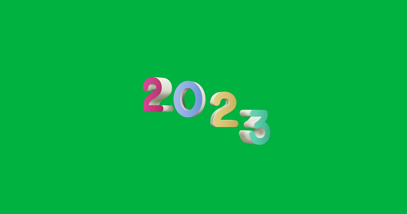 Animazione del Capodanno 2023 in diversi colori che si muovono su sfondo trasparente.