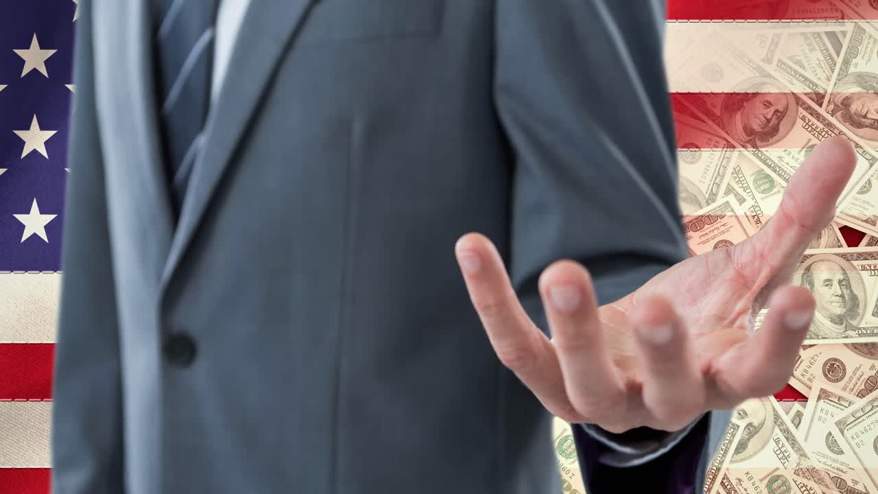 미국  ⁇ 발과 지폐를 건네주는 백인 남자의 애니메이션