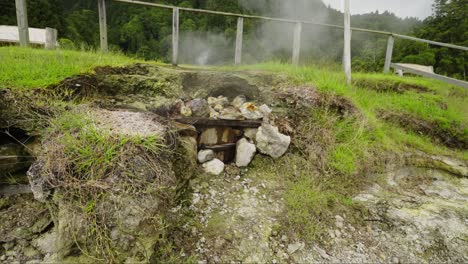 steam emanating from ground near lagoa das furnas, são miguel, azores