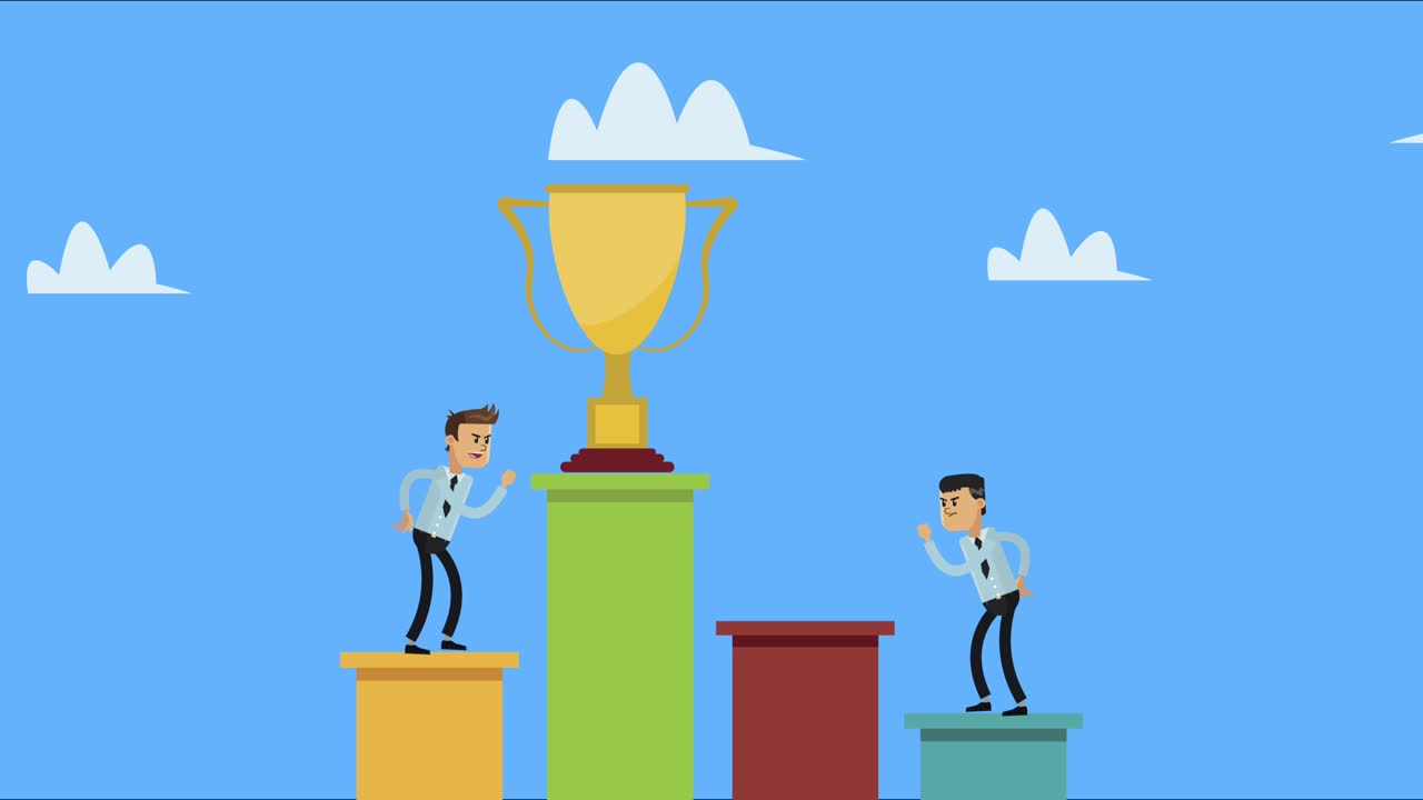 geschäftsleute mit trophäen in statistikstangen