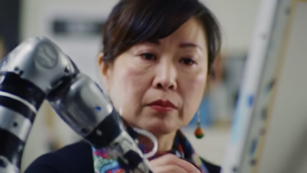 An Artist Collaborates with a Robotic Arm to Create Stunning Artwork, Blending Creativity and Technology in a Fascinating Display of Innovation and Skill