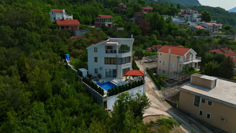 aerial view approaching a luxury villa in the hills of herceg novi, montenegro