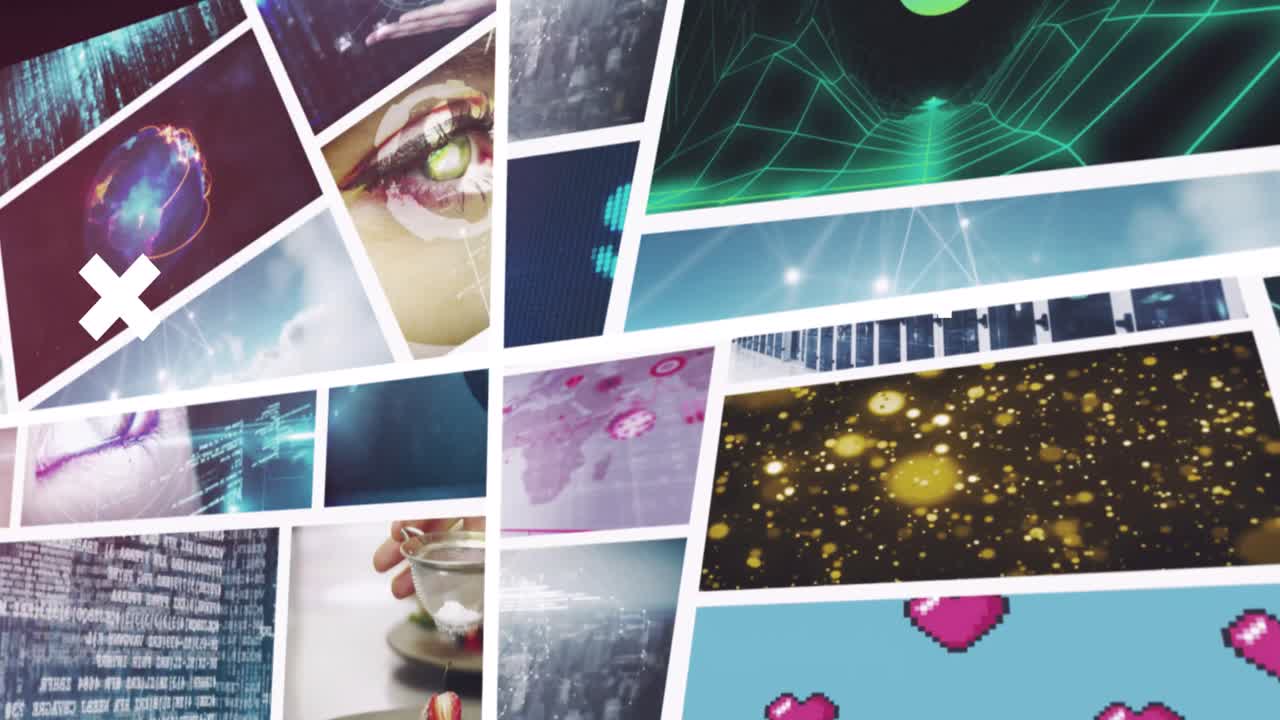 기술, 비즈니스 및 레저 비디오 클립의 여러 화면에서  ⁇  십자가의 애니메이션