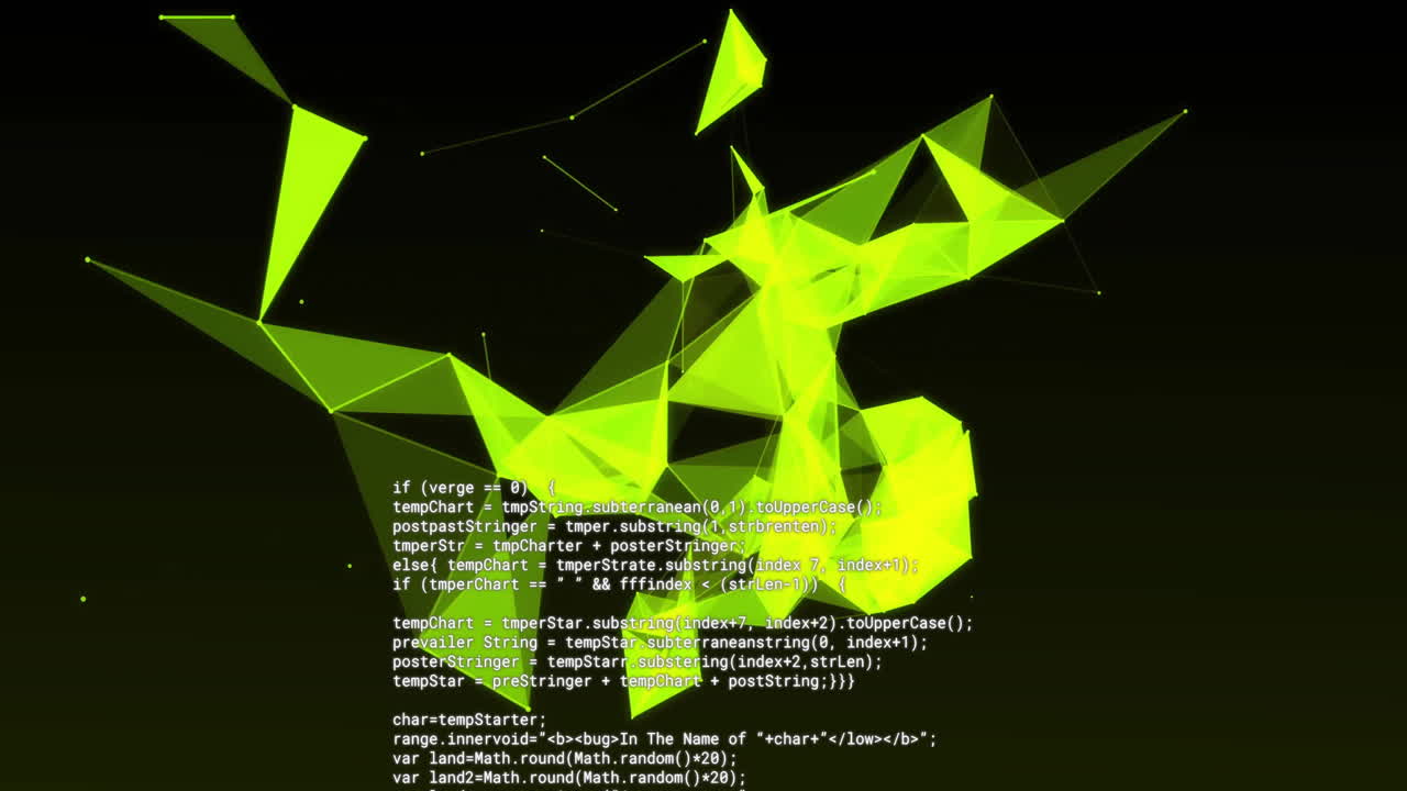 animación de la red amarilla 3d sobre el procesamiento de datos en fondo negro