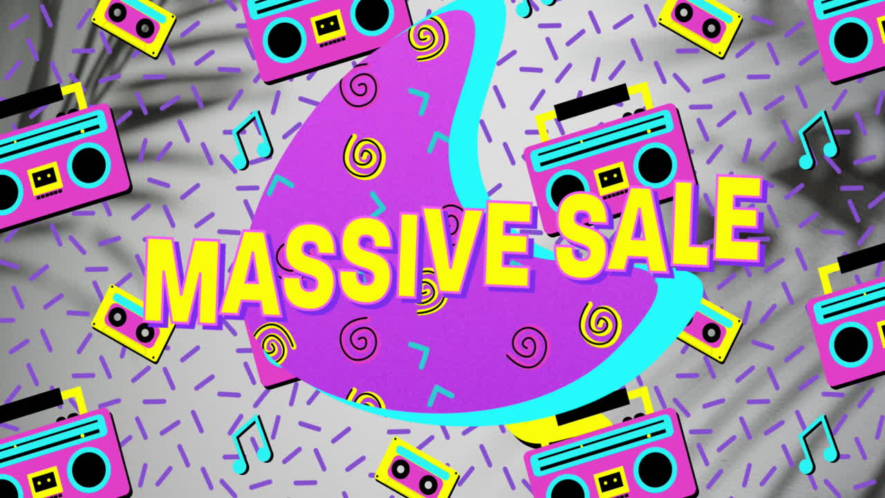 레트로 패턴 위에 대규모 판매 텍스트의 애니메이션