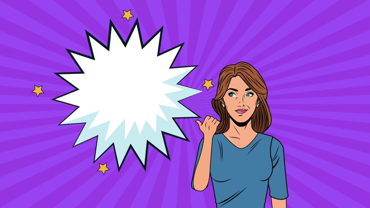 young sexi woman with expression cloud pop art style animation