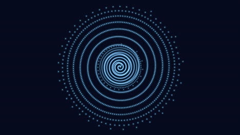 los puntos azules en espiral crean un patrón futurista sobre un fondo negro