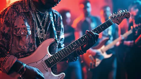 a band playing electric guitars on stage