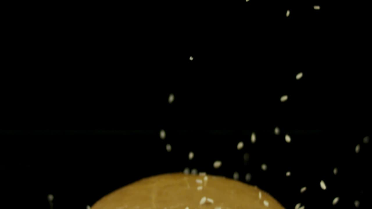 Spices falling on a burger bun