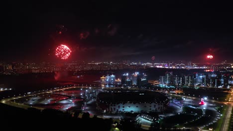 moscow at night. festive fireworks over the night city.