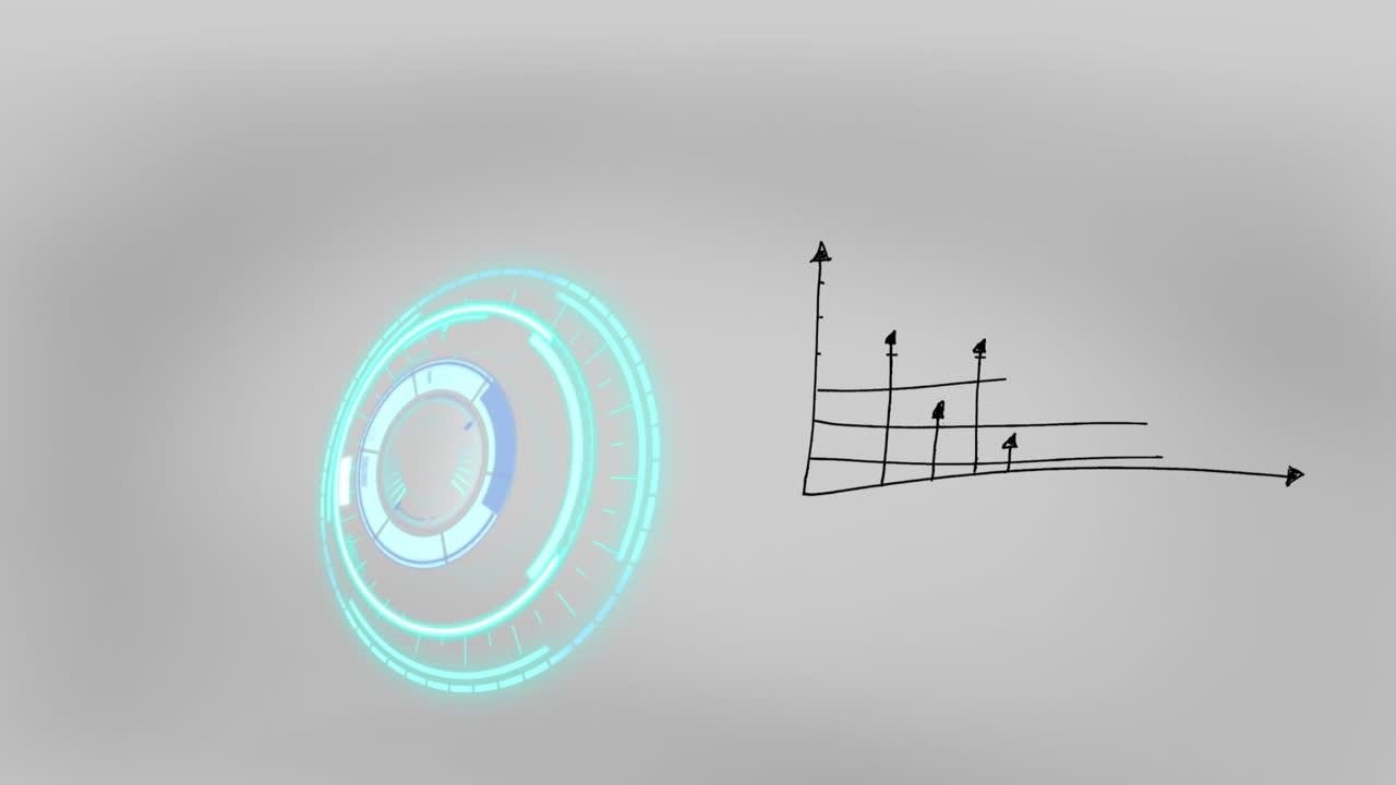 회색 배경에 시계와 손으로 그린 통계의 애니메이션