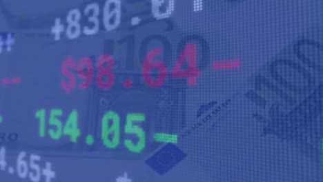 animación del procesamiento de datos financieros sobre billetes en euros