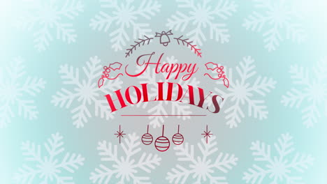 Animated-closeup-Happy-Holidays-text-and-Christmas-toys-and-snowflakes-holiday-background